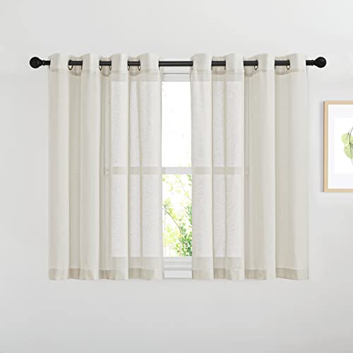 NICETOWN Semi Sheer Linen Curtains 54 inch Long for Bedroom, Decorative Flax Linen Blend Drapes Privacy with Light Filtering for Kitchen/Cafe/Bathroom, Natural, W52 x L54, 2 Panels
