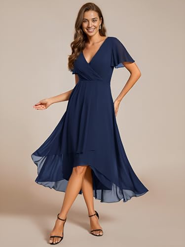 Ever-Pretty Women's Chiffon Formal Dresses V Neck Ruffle Sleeves Pleated High Low Summer Wedding Guest Dress4