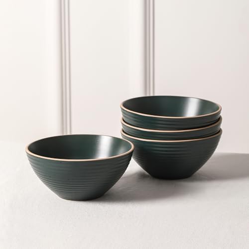 Image of Stone Lain Lauren Modern Stoneware 16-piece Round Dinnerware Set, Plates and Bowls Set, Dish set for 4, Dark Green
