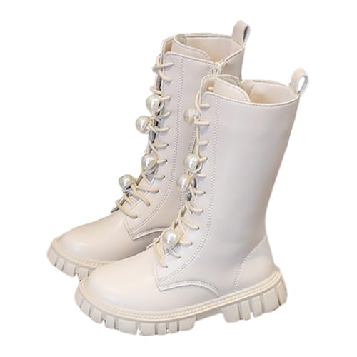 TangDao Little Girls Knitted Leather Lace-Up Knee High Winter Boots Fashion Black Mid Calf Combat Riding Boots (Toddler/Little Kid/Big Kid)