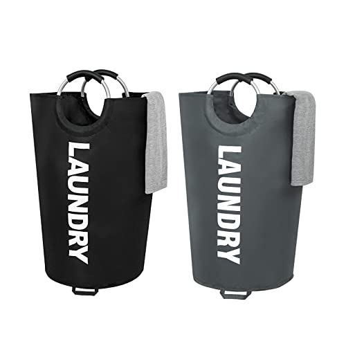 Zero Jet Lag 115L X-Large Laundry Basket Collapsible Fabric Laundry Hamper Tall Dorm Laundry Bag With Handles (Black And Dark Gray） #TOP9