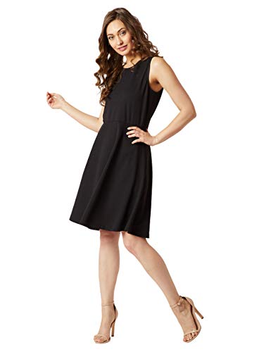 Image of Miss Chase Women's Wine Red Round Neck Knee-Long Skater Dress