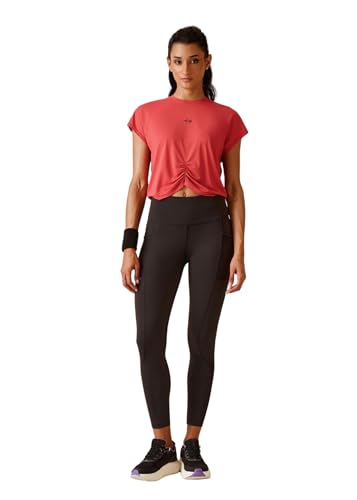 Image of STRCH Women's Regular Fit Activewear Crop T-Shirt | Round Neck Short Sleeve Gym Top | Stretch Workout T-Shirt for Yoga, Running & Training | Crop Length