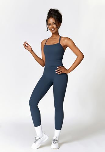 Womens Workout Sets Two Piece Cross Back Tank Top Matching High Waist Leggings Sets Gym Outfits Work Out Clothes3