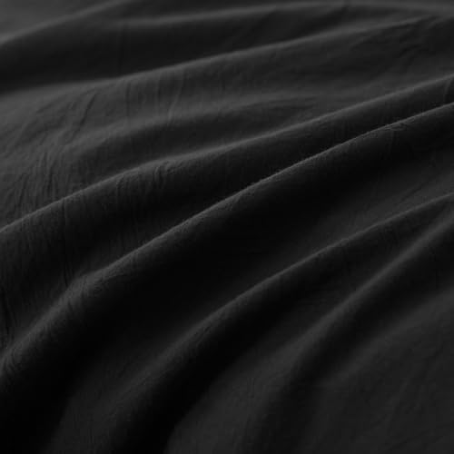 JIYUAN 100% Washed Cotton Duvet Cover Set 3 Pieces Super King, 1 Duvet Cover 108x98 Inches(Comforter Not Included) and 2 Pillowcases,Linen Feel Bedding Set Comfy and Breathable,Black