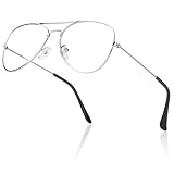 SunnyPro Fake Glasses for Kids Silver Aviator Clear Lens Children’s Costume Glasses
