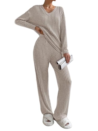 CheChury Suéter De Punto Traje Wide Leg Pantalones Y Sudaderas Conjuntos De Tejido De Invierno
