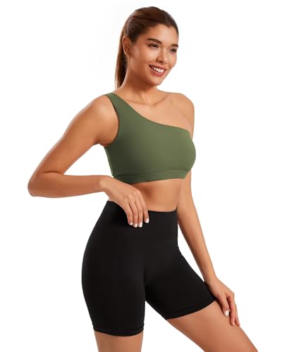 Image of One Shoulder Sports Bras for Women Low Impact Asymmetrical Workout Tops Padded Yoga Right Shoulder Strap Bra