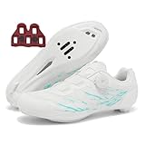 Treer Fahrradschuhe Herren & Damen, Mountainbike Rennradschuhe mit SPD | Atmungsaktive Outdoor-Schuhe | Kompatibel für Rad & Indoor-Spin | Größe 37-48 EU (Weiß-Blau,41)