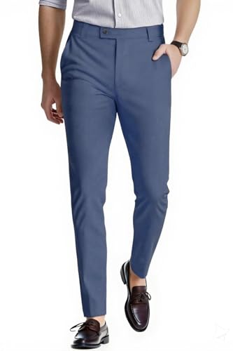 GINGTTO Mens Dress Pants Slim Fit Stretch Elastic Waist Blue Pant for Men(30W30L,Vintage Blue