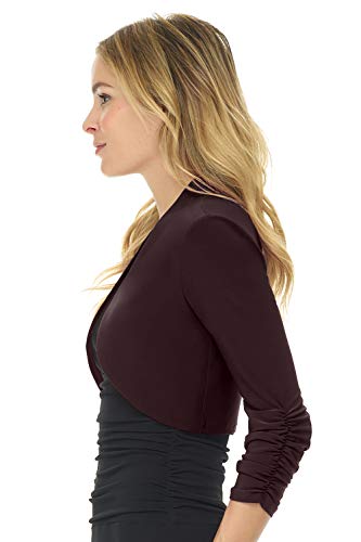 Image of Rekucci Women's Chic Soft Knit Stretch Bolero Shrug with Ruched Sleeves