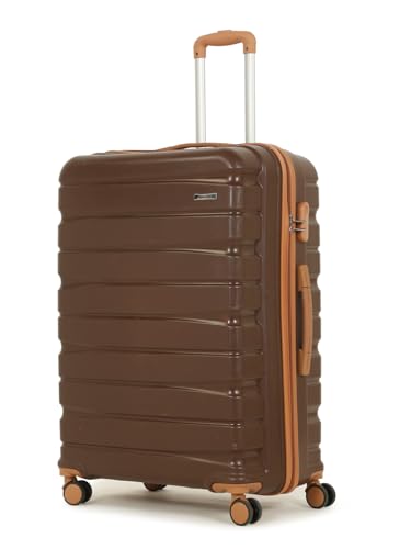 Image of Teakwood MA Trolley Bag, Hard with Zipper Closure, Adjustable Push Button & Cross Side Strap, Number Lock System 360 Degree (Brown, Set of 3)