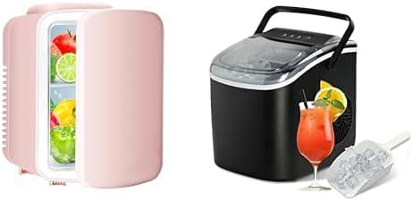 YSSOA 4L Pink Mini Fridge and 26lbs Ice/24H Black Portable Ice Maker