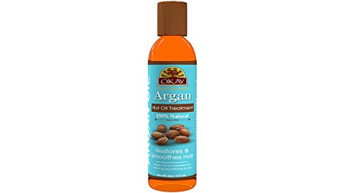 OKAY 100% Natural Argan Hot Oil Hair Treatment - Argan Oil for Hair, Hair Oil for Dry Damaged Frizzy Hair, Pure Oil for Men & Women, Hair Growth Therapy Oil Blend with Jojoba - 6 oz (Pack of 1)