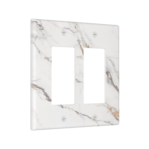 Decorative Outlet Covers Modern Grey Gold Marble Texure 2 Gang Light Switch Cover Plate Double Rocker Wall Plate Switch Plate Covers Faceplate for Kitchen Bathroom Home Decor