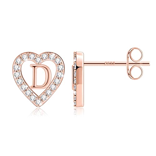 Image of Anoup Heart Initial Earrings for Girls Gifts - S925 Sterling Silver Post CZ Hypoallergenic Stud Initial Earrings for Women Teen Girls Birthday Gifts for Kids Jewelry