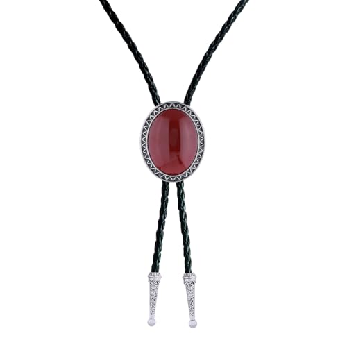 Image of Vintage Western Cowboy Rodeo Black Agate Bolo Tie for Men Women | Premium braided leather, adjustable sliding clasp, anti-tarnish alloy pendant, versatile western bolo tie