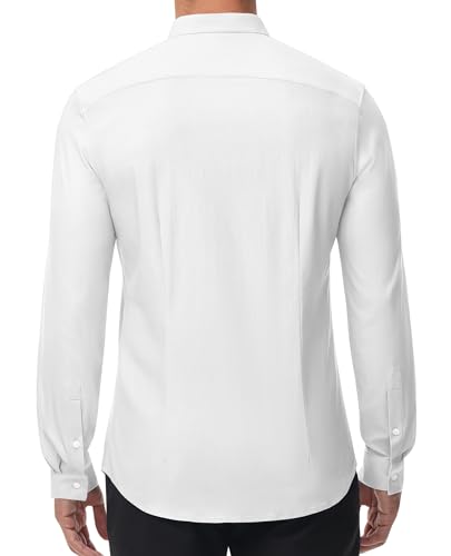 DEMEANOR Men's Collarless Dress Shirt Banded Collar Long Sleeve Button Down Shirts Stretch Formal Tops with Pocket4