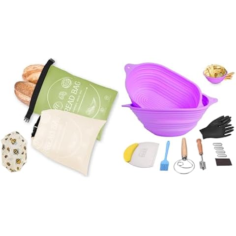 2 Pack Reusable Bread Bags and Silicone Banneton Bread Proofing Basket Set Of 2 Cover