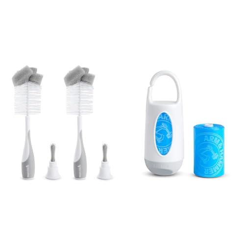 Image of Munchkin® SpongeTM Bottle Brush, Grey, 2 Count & Arm and Hammer Diaper Bag Dispenser with 24 Bags, Gray