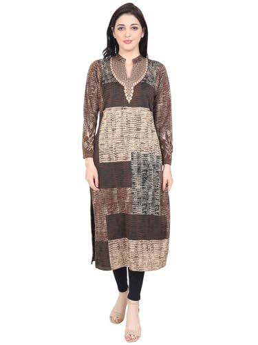 Image of Rosary Women's Winter Woolen Kurti Jacquard Straight Fit Ethnic Wear with 2 Side Pockets