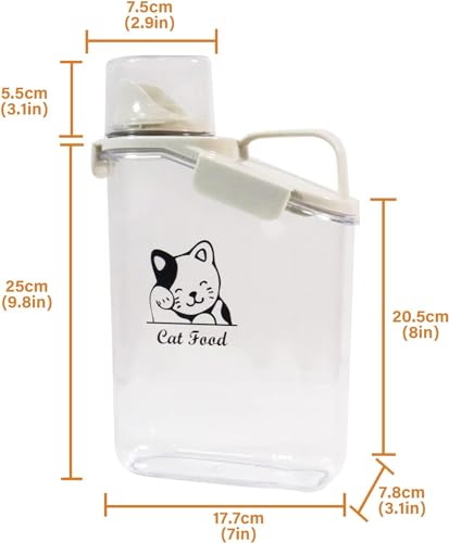 Ctomche Katzenfutter Aufbewahrung lluftdichter Futtertonne Vorratsbehälter für Katzen mit Messbecher und Ausgießer,Tragbarer Griff,BPA-freier Kunststoff, transparent, 2.8L