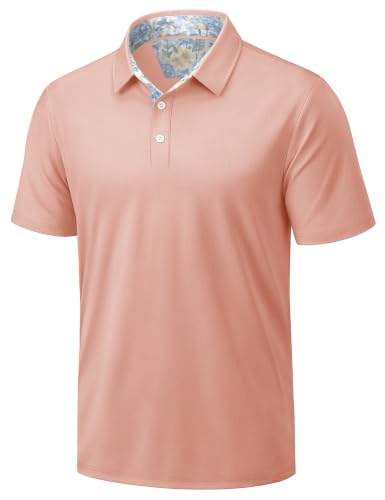 MAGNIVIT Golf Polo Shirts for Men Cotton Blend Moisture Wicking Golf Shirts Casual Printed Collar Shirt Short Sleeve Pink L