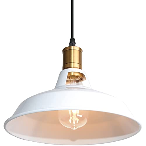 TOKIUS Lámpara Colgante Vintage, Ø27cm Lámpara de Techo Retro de Metal Industrial E27 Lámpara Araña para Comedor Cocina Restaurante, 1m Cable (Blanco, 1 Pieza)