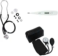 Kit Medidor De Pressão Esfigmomanometro + Esteto Termometro (Preto)