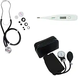 Kit Medidor De Pressão Esfigmomanometro + Esteto Termometro (Preto)