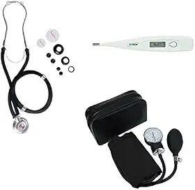 Kit Medidor De Pressão Esfigmomanometro + Esteto Termometro (Preto)