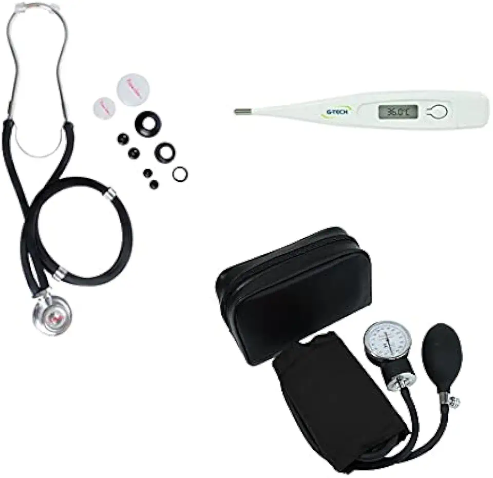 Kit Medidor De Pressão Esfigmomanometro + Esteto Termometro (Preto)