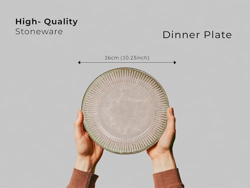 Image of Bodhi House Premium 20-Piece Stoneware Dinner Set Serving for 6 - Handcrafted Ceramic Plates, Bowls & Serving Bowls | Microwave & Dishwasher Safe | Elegant Modern Tableware Crockery Petal Pink