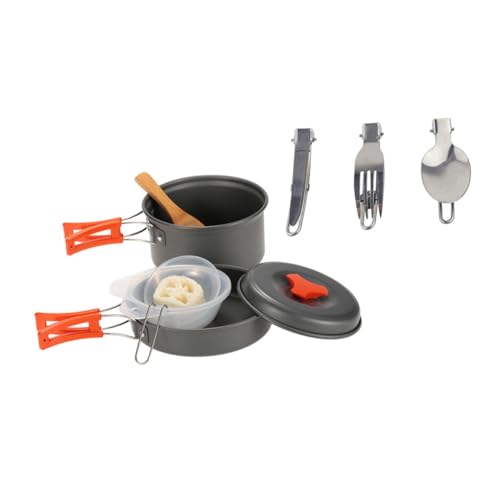 BCOATH Camping Kitchenware Compact Camping Cookware Set 1-2 Person Picnic Cookware Pot Set Easy to Carry Orange