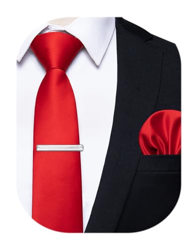 Image of YourTies Skinny Ties for Men Satin 2.4 inch Slim Necktie with Pocket Square Tie Clip Set Solid Color Wedding Party Business