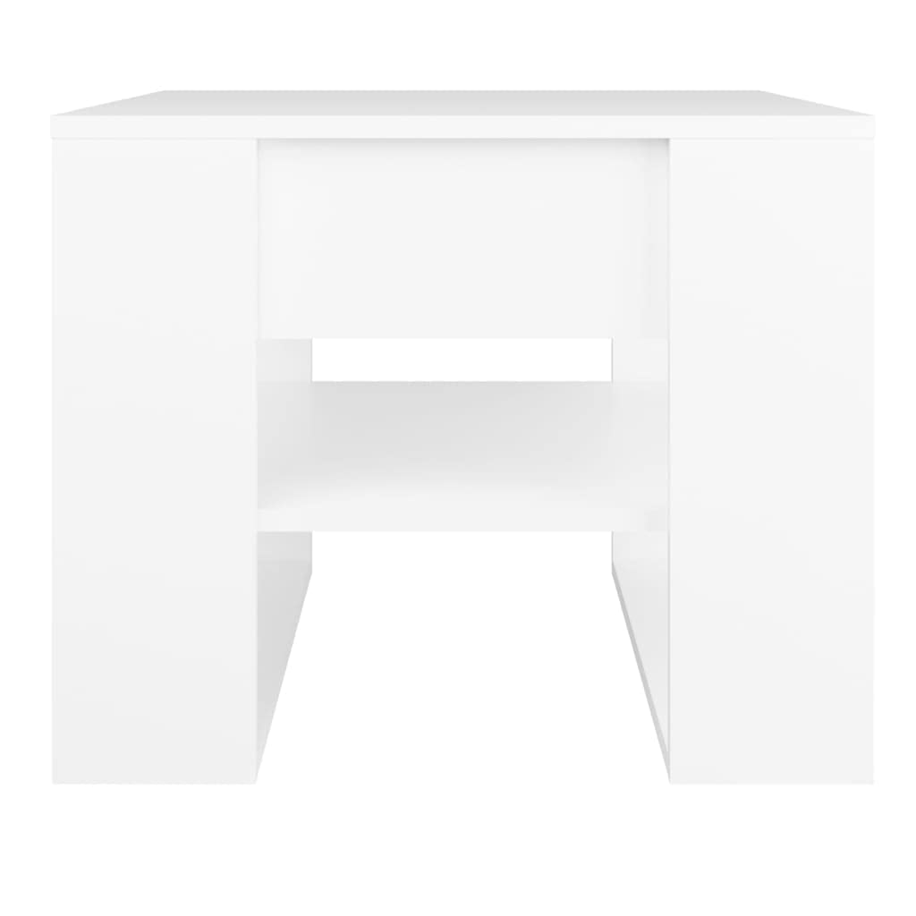 Mesa de centro blanca 55 x 55 x 42 cm, material de madera, diseño moderno con estante, mesa auxiliar estable, pequeña, ahorra espacio, para salón, balcón y dormitorio