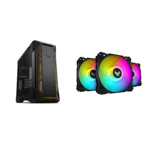Gabinete ASUS TUF Gaming GT501 para placas base EATX con 3 ventiladores ARGB y paquete de 3 ventiladores TUF Gaming TF120 ARGB para refrigeración de PC miniatura 1