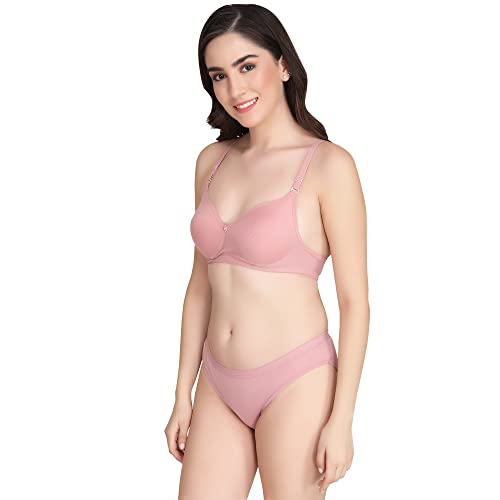 Image of Non Padded Bra Panty Set - Made of Pure Cotton Full Coverage Non Wired Seamless Pushup Soft Cup for T-Shirt Saree Dress Sports Garment for Daily Use Everyday
