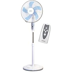 Ventilador Ufesa Turbo Fresh Ufesa RF1450 Ventilador de Pie, 5 Helices, Mando a Distancia, 40 cm de Diámetro, 3 Velocidades, Temporizador 7h30, Oscilación 90º Derecha/Izquierda, Altura Regulable, 50W, Blanco