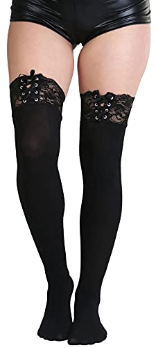 Image of ToBeInStyle Women's Spandex Double Weaves Thigh Hi With Lace Up Lace Top