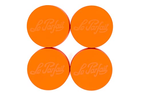 Le Parfait Screw Top Jar Wide Mouth French Glass Jar | Ideal for Food and Soup Storage, Canning, Flour, Brown Sugar, and other Baking Supplies (1L/32oz, Pack of 4, Orange)