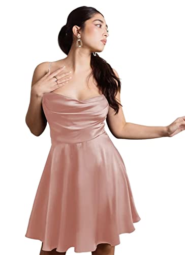 Robe de soirée courte haut de gamme en satin vieux rose pour ados