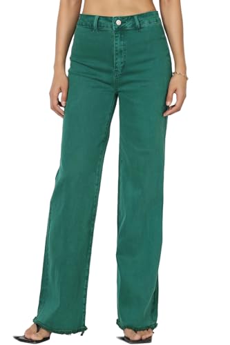 TheMogan Women's Acid Wash High Rise Cut Off Hem Comfort Stretch Denim Pants Wide Leg Jeans