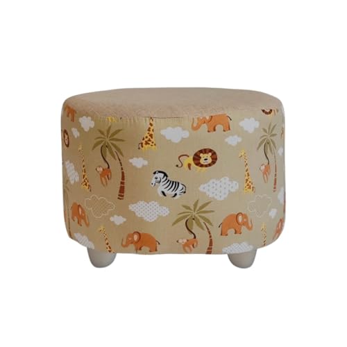 Puff Infantil Redondo Safari, Decorativo para Quarto, Estampa com Animais, Bege (bege)