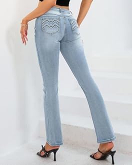 Women Bootcut Jeans 90s Mid Rise Straight Leg Stretchy Boot Cut Denim Pants Trendy