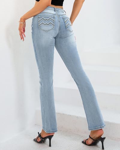 Women Bootcut Jeans 90s Mid Rise Straight Leg Stretchy Boot Cut Denim Pants Trendy