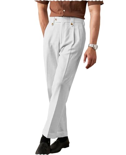 Vintage Men's Lightweight Linen Pants Causal Summer Premium Classic Comfort-Waist Dress Pants for Men