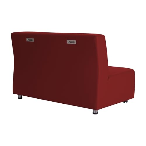 Image of FDP Pro Series Upholstered Armless Mobile Sofa with Locking Casters for Portability Commercial Seating for Hotel Lobby, Office, Restaurant, Waiting Room, Home - Crimson