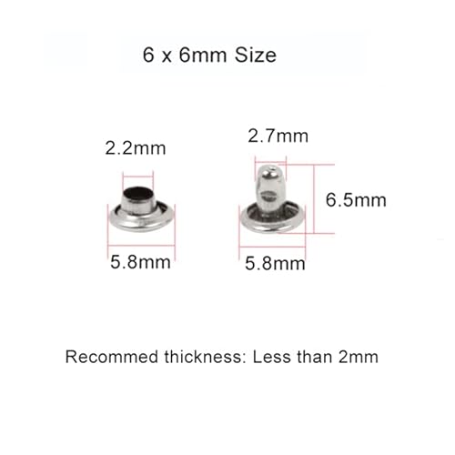 100 rivetti in pelle da 6 mm, rivetti a doppio