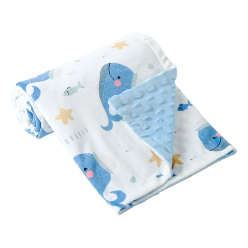 Image of Baby Nursery Bed Blankets Ultra Soft Double Layer Mini Blanket Minky Blanket Receiving Blankets Shower Gifts(Whale,30 * 47in)